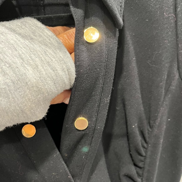 Black Stretch Dress with side zipper and faux gold buttons. Size 2. - Picture 2 of 3
